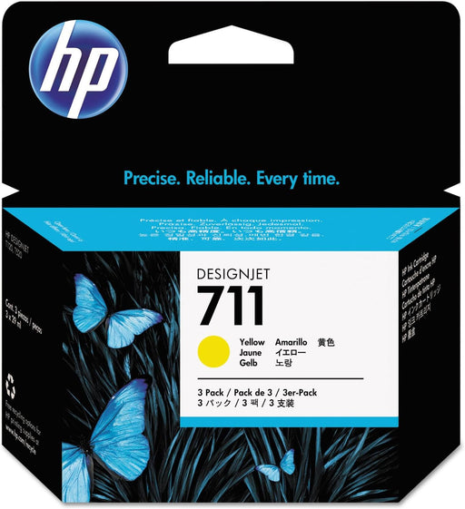 HP 711 Yellow Ink Cartridge, 3 Pack (CZ136A)