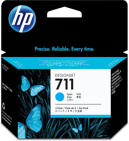 HP 711 Cyan Ink Cartridge, 3 Pack (CZ134A)