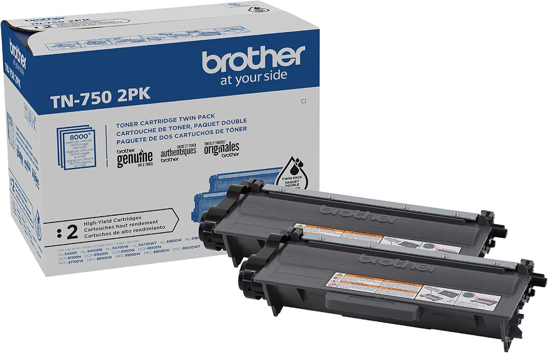 Brother Genuine TN750 2PK High-Yield Black Toner Cartridge