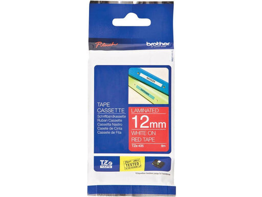 TZE435 Brother Genuine White on Red Laminated Tape for P-touch Label Makers, 12 mm